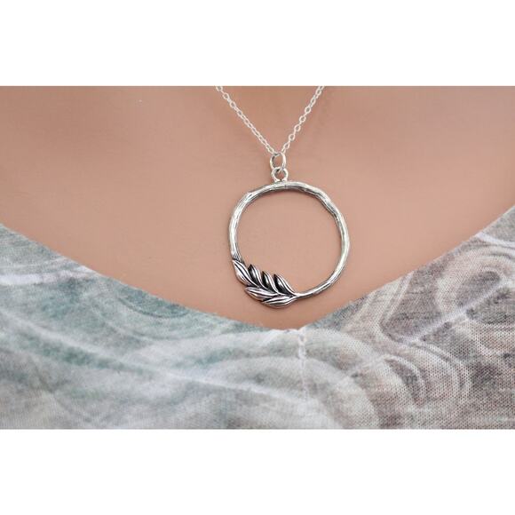 Sterling Silver Twig Circle Necklace - Picture 2 of 6